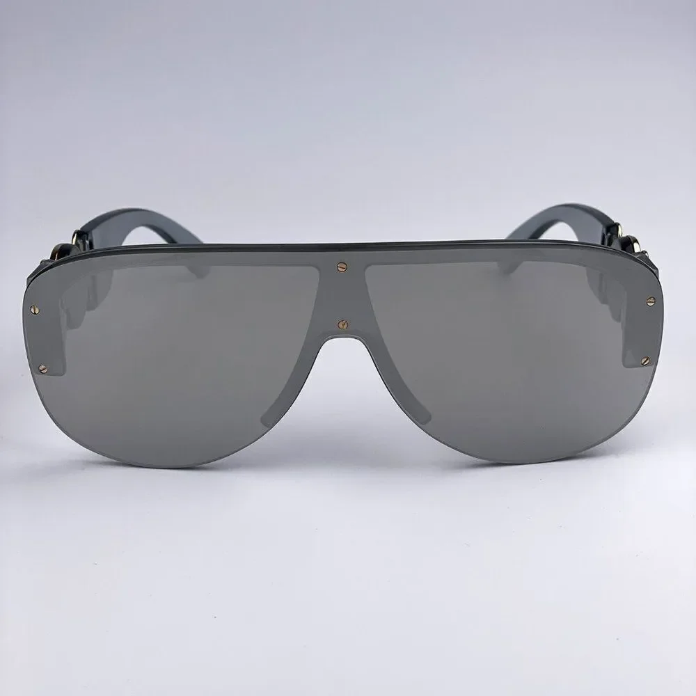 NEW Versace VE4391 311/6G Clear Gray Silver Mirrored Shield Men Sunglasses